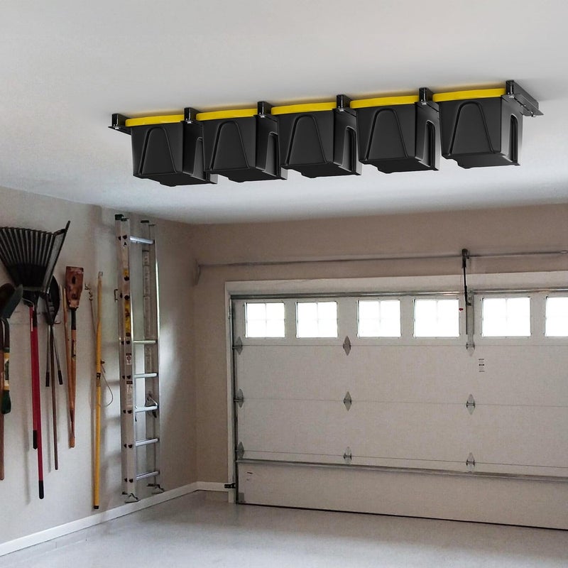 TORACK Garage 16" Studs Ceiling Storage Rack, Overhead Tote Storage Rail System Heavy Duty Adjustable Tote Slide for 5 Bins - Image 2